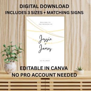Editable Wedding Welcome Sign Template Bundle - Digital Download – 24x36, 18x24, 16x20 – Canva Printable + Matching 8x10 Signs - Minimalist