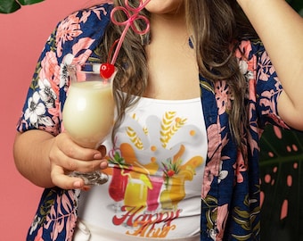 Regata de happy hour, regata de festa, regata de coquetel tropical, regata casual com ajuste confortável, regata de presente, regata de camisa unissex