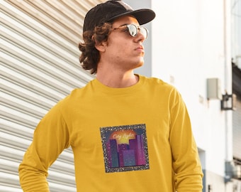 City Lights Graphic Print Long Sleeve Shirt, City Life Long Sleeve Shirt, Crewneck Casual Long Sleeve Shirt, Ultra Cotton Long Sleeve Tee
