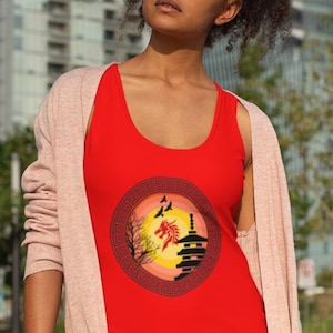 Chinese Art Racerback Dress, Temple Design Racerback Dress, Dragon Motif Racerback, Beach Coverup Dress, Women&#39;s Cut & Sew Racerback Dress