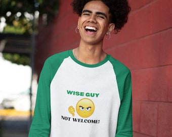 ワイズガイプリントベースボールTシャツ、歓迎されない絵文字プリント 