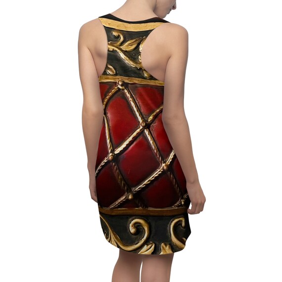 Racerback Red Gold Print Dress, Mediterranean Inspired Dress, Art Deco Design Maxi Dress, House Dress, Women's Casual Tank Dress