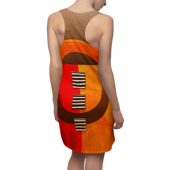 Racerback Tequila Sunrise Dress, Sorority Dress, Racerback Gift Dress, Geometric Print Dress, Maxi Tank Dress, Getting Ready House Dress