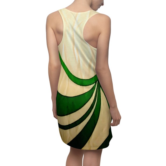 Racerback Green Swirl Dress, Stripped Design Racerback Dress, Maxi Dress, Racerback Casual Tank Dress, Womens House Dress