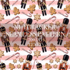 Pink Christmas Nutcracker Seamless Digital Pattern, Digital Paper, Christmas Nutcracker Patterns, ballet Backgrounds, Pine tree Printable