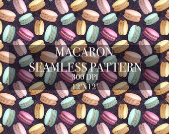 Macaron Seamless Pattern, Colorful Dessert Digital Paper (Digital Download)