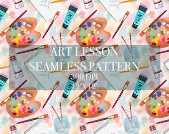 Art Lesson Seamless Digital Pattern, Digital Paper, Back To School Patterns, Painting Backgrounds