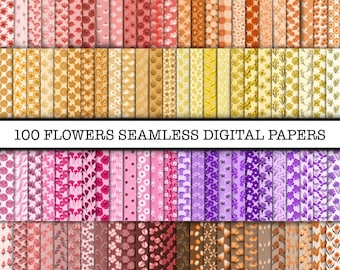 100 Boho Flowers Seamless Digital Papers, Digital Paper, Boho Patterns, Boho Backgrounds, Printable Paper Boho Scrapbook Paper, Boho Repeat