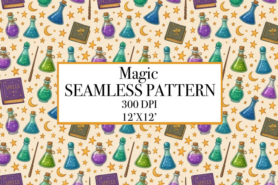Spell Design Pattern Colorful Potion Spell Book Magic Seamless Pattern, Colorful Potion ...