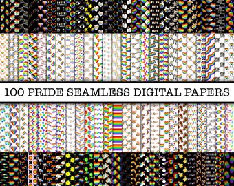100 LGBTQ+ Pride Seamless Digital Papers, love is love Patterns, Proud Backgrounds, Printable Paper Rainbow Scrapbook Paper, Repeat Pattern