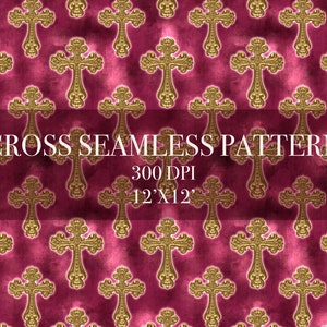 Religion Cross Seamless Digital Pattern, Digital Paper, Cross Patterns, Cross Backgrounds, Gold Cross Printable