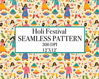 Holi Festival Seamless Pattern, Indian Spring Celebration Digital Paper (12'x12')