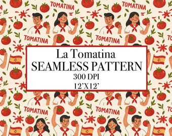 La Tomatina Seamless Pattern, Spanish Food Fight Digital Paper (12x12 inch)