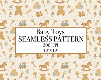 Vintage Baby Toys Nursery seamless pattern, Vintage Baby Toys Nursery digital paper