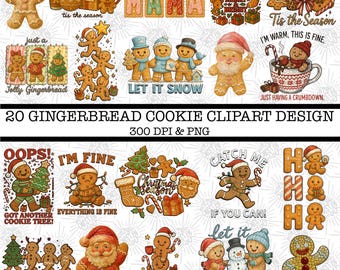 Gingerbread Cookie Clipart Bundle • 20 Christmas PNG Designs (Digital Download)