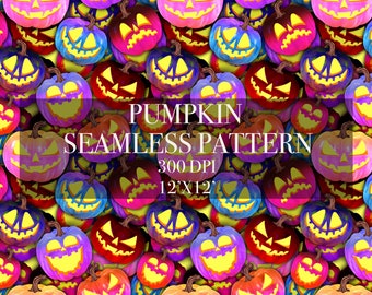 Halloween neon pumpkin seamless pattern, Spooky neon seamless pattern, Spooky seamless pattern, Halloween pumpkin digital paper
