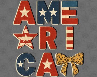 America Leopard Bow PNG – Patriotic Letter Design for 4th of July Sublimation Projects