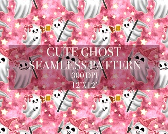 Halloween Cute Ghost seamless pattern, Spooky seamless pattern, Spooky seamless pattern, Halloween digital paper, Pink ghost pattern