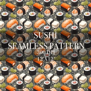 Sushi Seamless Digital Pattern, Sushi Digital Paper, Food Patterns, Sushi Backgrounds, Sushi digital paper