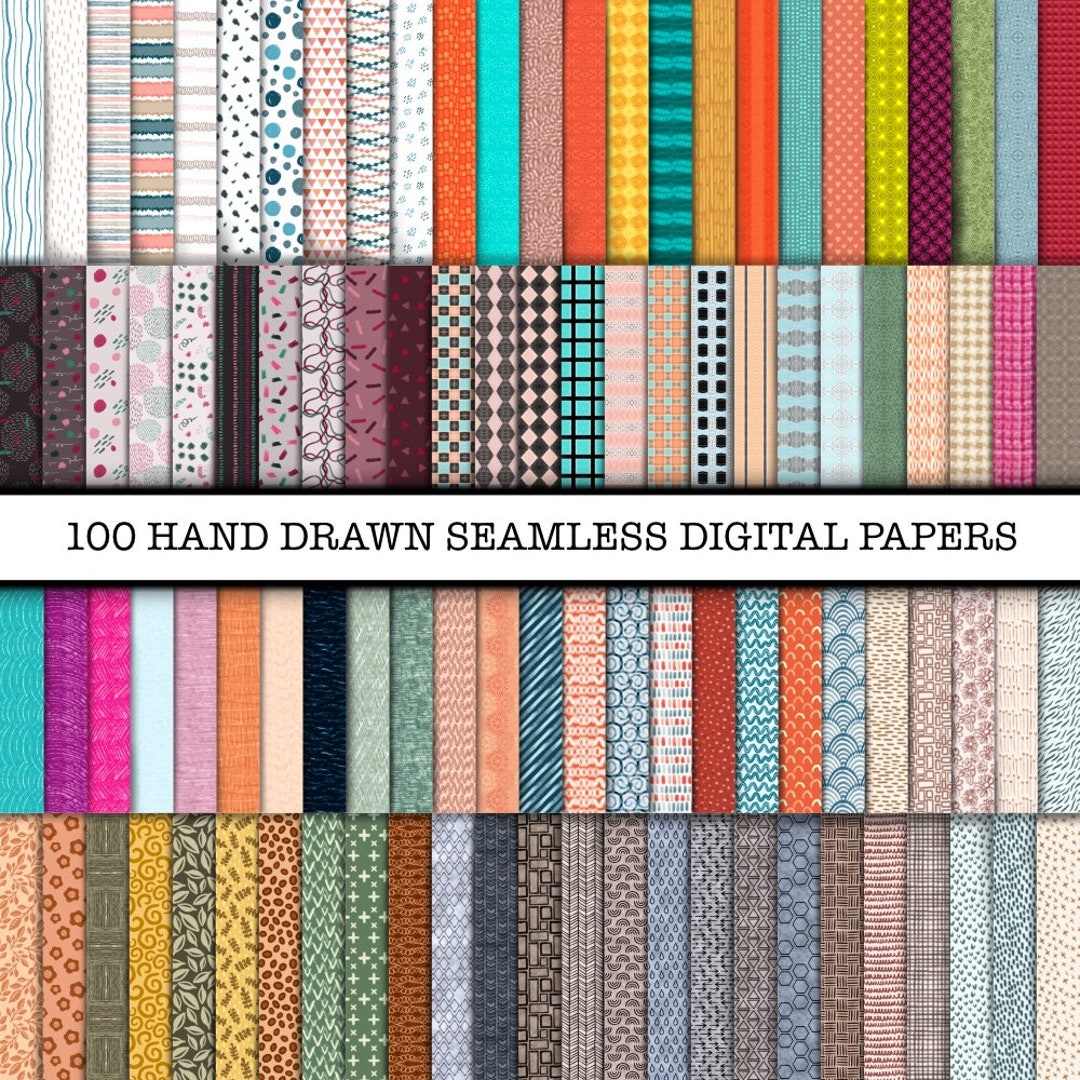100 Handdrawn Boho Seamless Digital Papers, One of a Kind Digital Paper ...