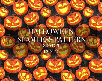 Halloween Scary Pumpkin seamless pattern, Pumpkin seamless pattern, Spooky seamless pattern, Halloween digital paper, Pumpkin background