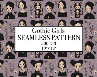 Gothic Witchy Seamless Pattern, Pastel Horror Digital Paper