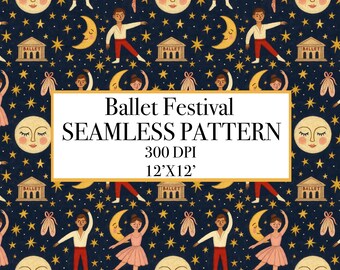 Ballet Festival Seamless Pattern, Ballerina Digital Paper (12'x12')