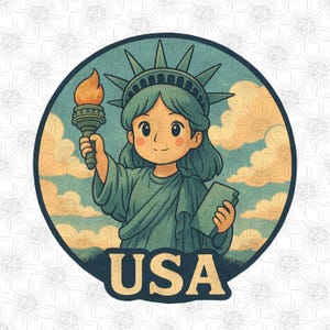 Kawaii Liberty USA PNG – Ghibli Style Statue of Liberty Clipart for 4th of July