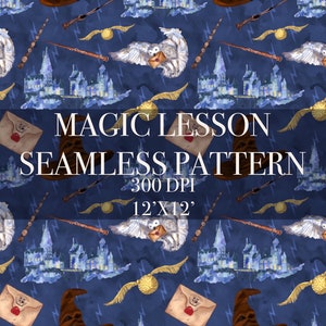 Magic Lesson Seamless Digital Pattern, Digital Paper, Wizard School Patterns, Magic Backgrounds