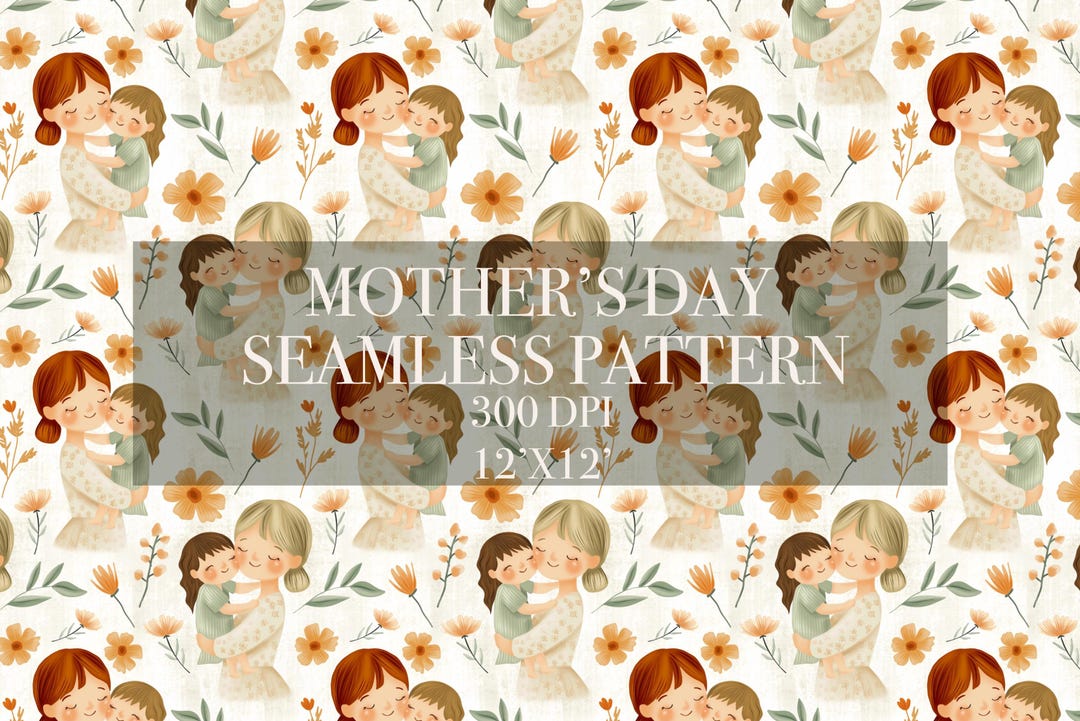 Mom Printed Pattern Mother Daughter Seamless Pattern, Mother's Day Seamless Pattern, Mama ...