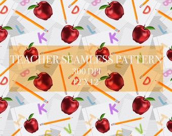 Teacher Seamless Digital Pattern, Digital Paper, Back To School Patterns, Student Backgrounds