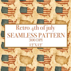 Vintage USA Map Seamless Pattern – Rustic American Flag Digital Paper – 4th of July Patriotic Background – Antique Grunge America Clipart