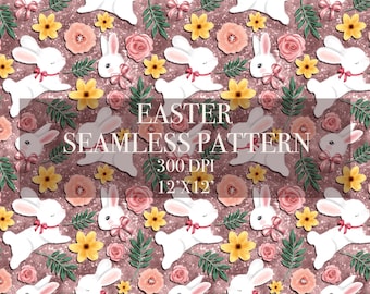 Easter Seamless Digital Pattern, Rabbit Digital Paper, Egg Patterns, Carrot Backgrounds, Easter Rabbit Seamless Paper