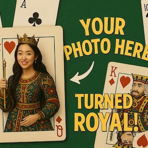 Custom Royal Playing Card Portrait – Personalized King or Queen from Your Photo, Digital Download