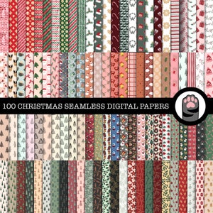 100 Boho Christmas Seamless Digital Papers, holiday scrapbook papers, christmas png, christmas tree background, christmas seamless pattern