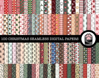 100 Boho Christmas Seamless Digital Papers (Digital Download)