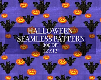 Halloween seamless pattern, Wampire seamless pattern, Spooky seamless pattern, Halloween digital paper, Pumpkin digital pattern, black cat