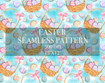 Easter Seamless Digital Pattern, Rabbit Digital Paper, Egg Patterns, Carrot Backgrounds, Easter Rabbit Seamless Paper