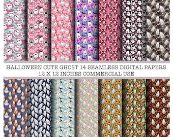 Halloween Cute Ghost seamless pattern, Spooky seamless pattern, Spooky seamless pattern, Halloween digital paper, Pink Pumpkin pattern