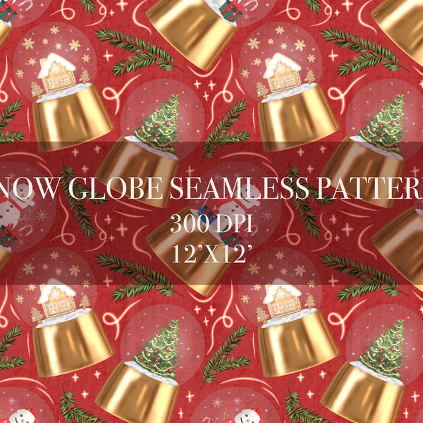 Christmas Snow Globe Seamless Digital Pattern, Digital Paper, Christmas Snow Globe Patterns, Snow Globe Backgrounds, Snow Globe Printable