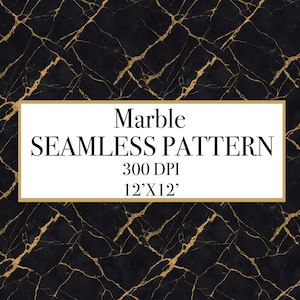 May include: A seamless marble pattern with a black background and gold veining. The image includes a white rectangle with the text "Marble SEAMLESS PATTERN 300 DPI 12'X12'".