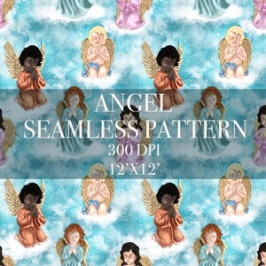 Christmas Praying Baby Angel Seamless Digital Pattern, Christmas Praying Baby Angel Patterns, Baby Angel Backgrounds, Sky background