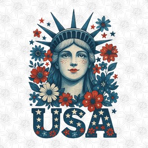 Floral Lady Liberty USA PNG – 4th of July Feminine Patriotic Sublimation Clipart