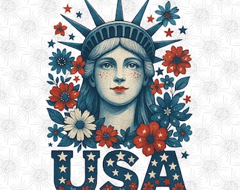 Floral Lady Liberty USA PNG – 4th of July Feminine Patriotic Sublimation Clipart