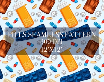 Pills Seamless Digital Pattern, Digital Paper, Pills Patterns, Pills Backgrounds, Medical seamless pattern