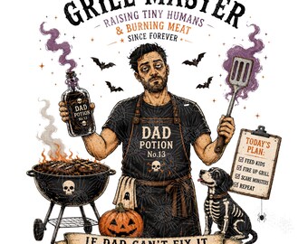 Halloween Grill Master Dad PNG, BBQ Raising Tiny Humans Design (Instant Download)