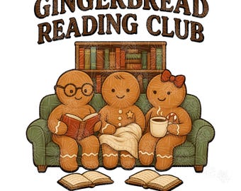 Gingerbread Reading Club PNG • Book Lover Christmas Cookie Clipart • Cozy Gingerbread Books Sublimation Design