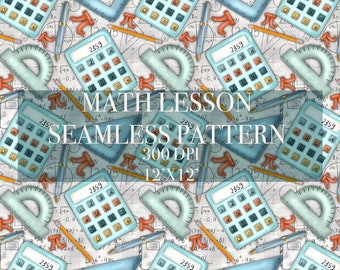 Math Lesson Seamless Digital Pattern, Digital Paper, Back To School Patterns, Math Lesson Backgrounds