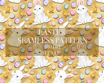 Easter Seamless Digital Pattern, Rabbit Digital Paper, Egg Patterns, Carrot Backgrounds, Easter Rabbit Seamless Paper