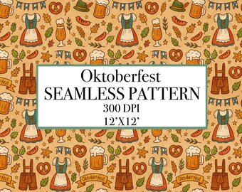 Bavarian Oktoberfest Seamless Pattern, Digital Paper (300 DPI)